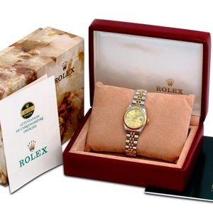 ROLEX DATEJUST 69173 CHAMPAGNE DIAL 18KY FLUTED BEZEL 26MM WATCH-BOX & PAPERS